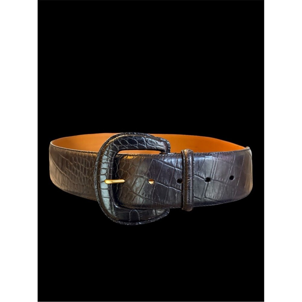 Lauren Ralph Lauren Black Italian Leather Croc Wide Belt Size L